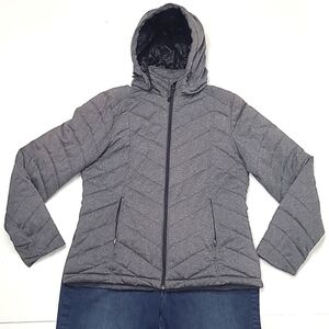 Tek Gear Quilted Puffy Jacket Removable Hood Collared Coat Zip Up Pockets Medium